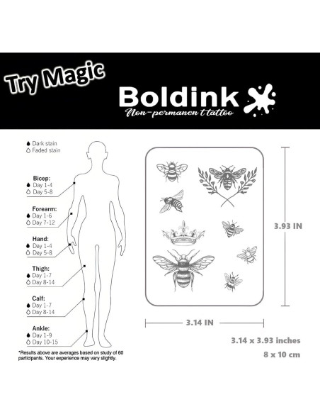Tatuajes Semipermanentes Boldink Abejas 10x7cm - A Prueba de Agua Tatuajes Semipermanentes Boldink Abejas 10x7cm - A Prueba de Agua