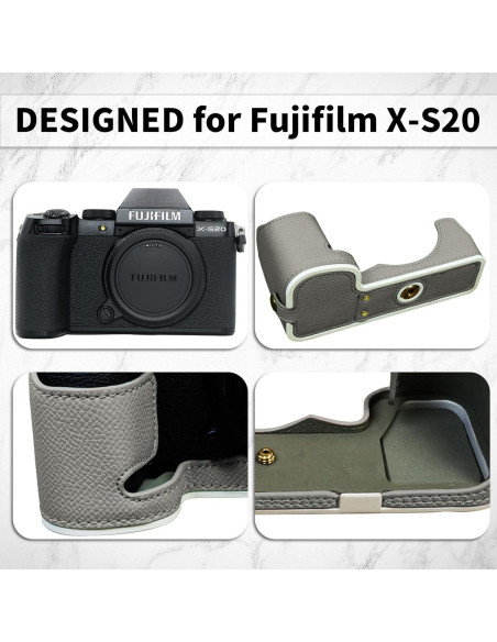 Funda de cámara Kuprusar para Fujifilm X-S20 - Cuero PU Gris Blanco Funda de cámara Kuprusar para Fujifilm X-S20 - Cuero PU Gris Blanco