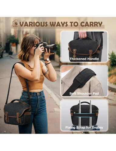 Bolsa de cámara RAINSMORE negra para DSLR/SRL con cubierta de lluvia