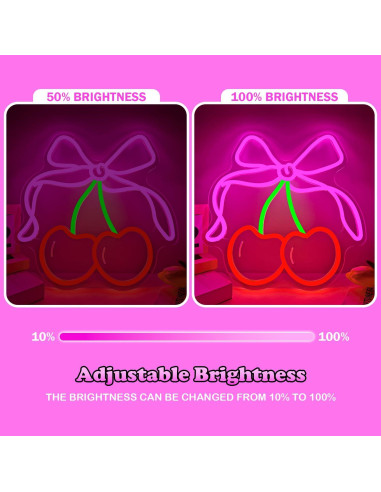 Señal de Neón LED Rosada BowCherry para Decoración de Pared