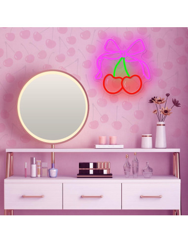 Señal de Neón LED Rosada BowCherry para Decoración de Pared