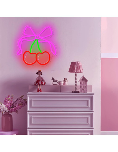 Señal de Neón LED Rosada BowCherry para Decoración de Pared