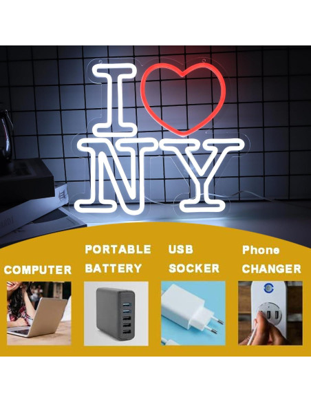 Luz de Neón LED Amor NY para Decoración de Pared 34.3x30.9cm Luz de Neón LED Amor NY para Decoración de Pared 34.3x30.9cm
