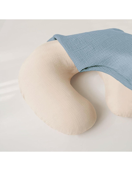 Fundas de Almohada de Muselina Konssy - 2 Piezas Suaves Azul y Crema Fundas de Almohada de Muselina Konssy - 2 Piezas Suaves Azul y Crema