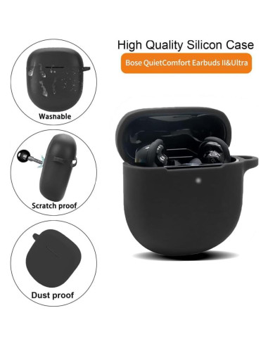 Funda de silicona Olytop para Bose QuietComfort Earbuds II/Ultra - Negro