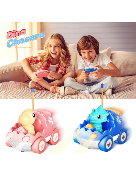 Paquete de 2 Coches RC Dinosaurio Kidz do Rosa y Azul Paquete de 2 Coches RC Dinosaurio Kidz do Rosa y Azul