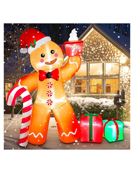 Decoración Inflable de Jengibre Mukum 2.44 m con Luces LED Decoración Inflable de Jengibre Mukum 2.44 m con Luces LED