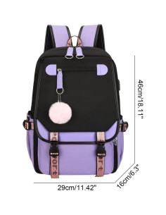 Mochila Escolar para Niñas JiaYou 21L Púrpura con USB 2