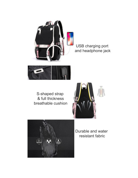 Mochila Escolar para Niñas JiaYou 21L Púrpura con USB Mochila Escolar para Niñas JiaYou 21L Púrpura con USB