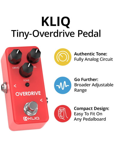 Pedal de Efecto Overdrive KLIQ Tiny para Guitarra Rojo