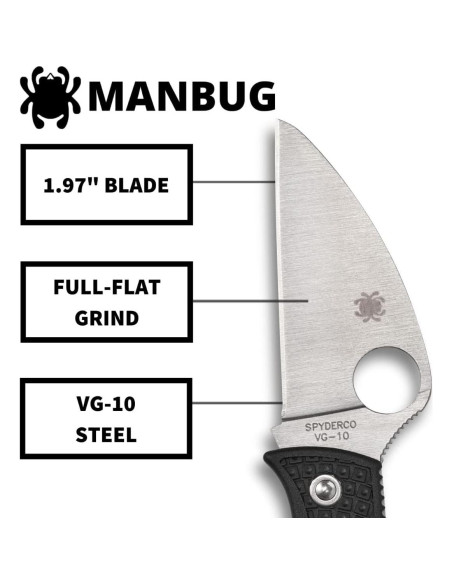 Cuchillo de bolsillo Spyderco Manbug Wharncliffe 4.8 cm EDC Cuchillo de bolsillo Spyderco Manbug Wharncliffe 4.8 cm EDC