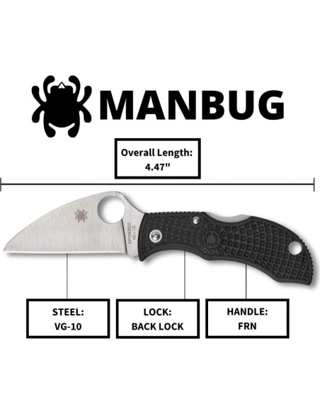Cuchillo de bolsillo Spyderco Manbug Wharncliffe 4.8 cm EDC Cuchillo de bolsillo Spyderco Manbug Wharncliffe 4.8 cm EDC