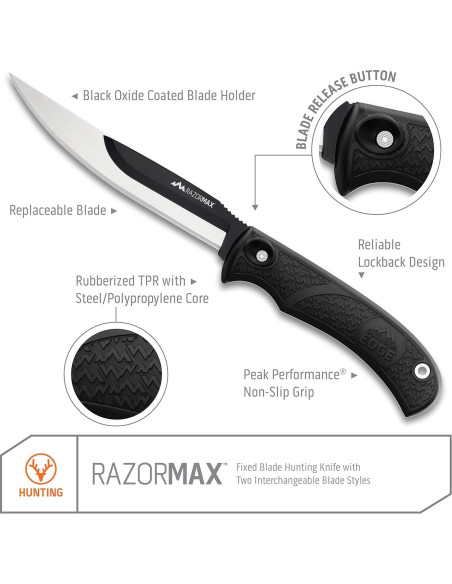 Cuchillo de Caza Outdoor Edge RazorMax 3.5" Reemplazable Negro Cuchillo de Caza Outdoor Edge RazorMax 3.5" Reemplazable Negro