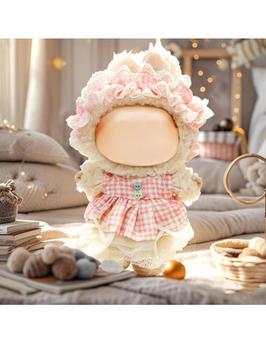Conjunto de Ropa Premium para Muñeca Labubu 17 cm - Cuadro Rosa