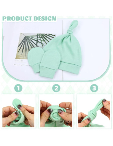 Cinaci 6 Conjuntos Gorro Turbante y Mitones Bebés 3-9 Meses