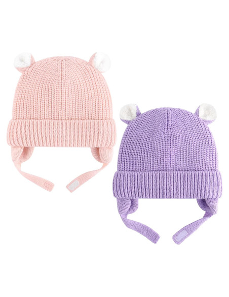Gorro de Invierno Duoyeree para Bebé con Orejeras - Rosa y Púrpura Gorro de Invierno Duoyeree para Bebé con Orejeras - Rosa y Púrpura