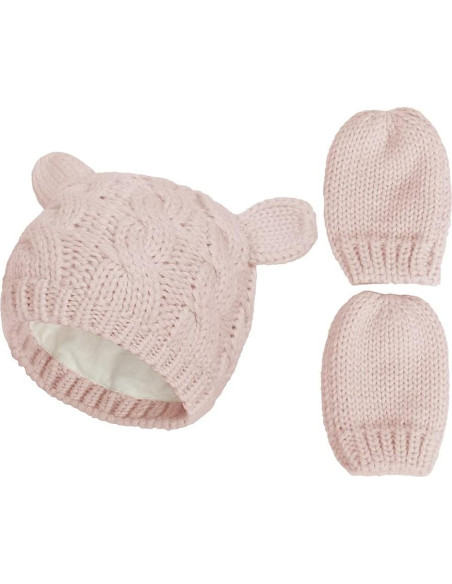 Conjunto Gorro y Guantes Bebé Rosa Suave 3-6 Meses Conjunto Gorro y Guantes Bebé Rosa Suave 3-6 Meses
