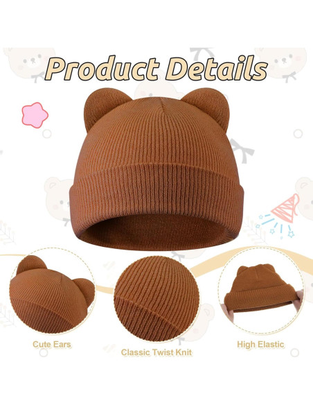 Gorros de Invierno Prematuros Jeyiour 4 Pcs Algodón Lazos Gorros de Invierno Prematuros Jeyiour 4 Pcs Algodón Lazos