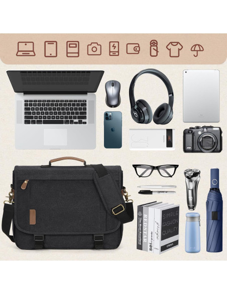 Bolsa Mensajera RAINSMORE para Laptop 17" Impermeable Negra Bolsa Mensajera RAINSMORE para Laptop 17" Impermeable Negra
