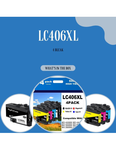Cartuchos de tinta LC406XL Brother - Paquete de 4 (Negro, Cian, Magenta, Amarillo)