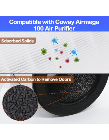 Paquete de 2 Filtros HEPA WAWINY para Purificador Coway Airmega 100