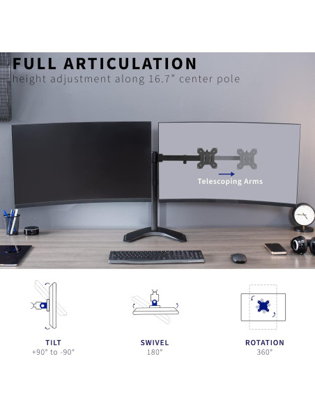 Soporte de Escritorio Doble para Monitor VIVO STAND-TS38B 27-38" Soporte de Escritorio Doble para Monitor VIVO STAND-TS38B 27-38"