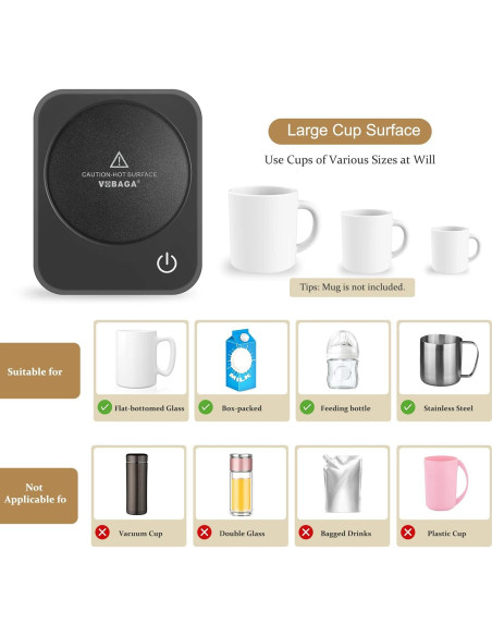 Calentador de Tazas VOBAGA Negro con Apagado Automático y 3 Temperaturas Calentador de Tazas VOBAGA Negro con Apagado Automático y 3 Temperaturas
