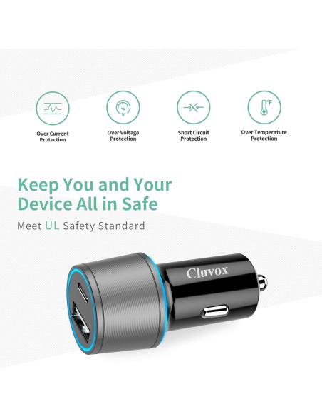 Cargador de coche Cluvox 35W USB C y A, 2 unidades Cargador de coche Cluvox 35W USB C y A, 2 unidades