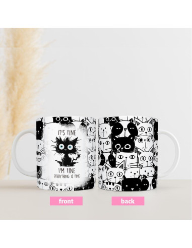 Taza de Cerámica LONGXIN Gato Negro 11 Oz para Regalo
