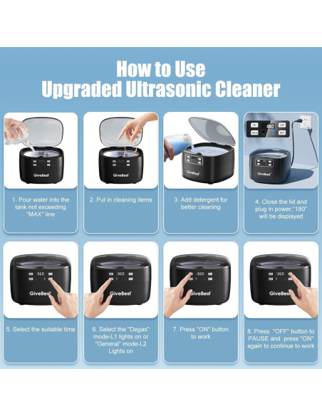 Limpiador Ultrasónico de Joyas GiveBest 750ml 43kHz Negro Limpiador Ultrasónico de Joyas GiveBest 750ml 43kHz Negro