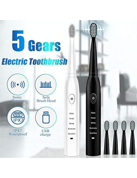 Cepillo de dientes eléctrico Sonic RED-NI ET201 Negro, 4 cabezales Cepillo de dientes eléctrico Sonic RED-NI ET201 Negro, 4 cabezales
