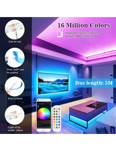 Luz de Tira LED RGB COB INDARUN 5m 12V Control APP Luz de Tira LED RGB COB INDARUN 5m 12V Control APP