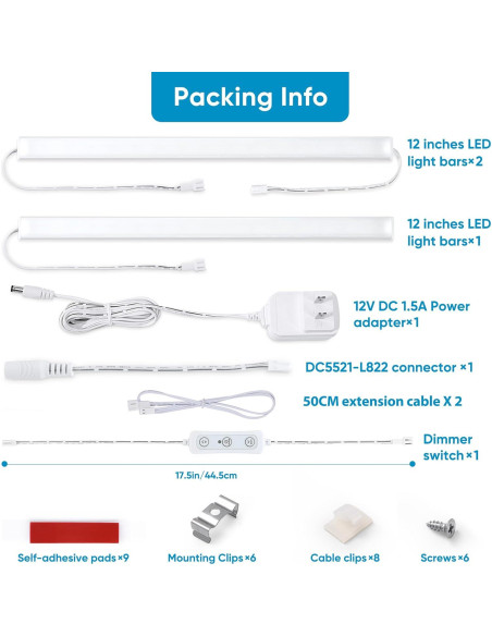 Juego de Iluminación Bajo Gabinete Litever 3 Luces LED 30cm 3000K Juego de Iluminación Bajo Gabinete Litever 3 Luces LED 30cm 3000K