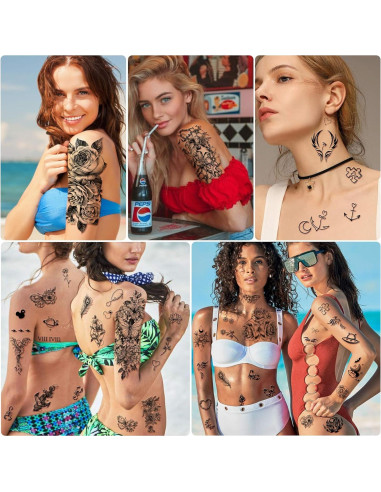 Tatuajes Temporales Impermeables Yazhiji - 40 Hojas Flores y Mariposas