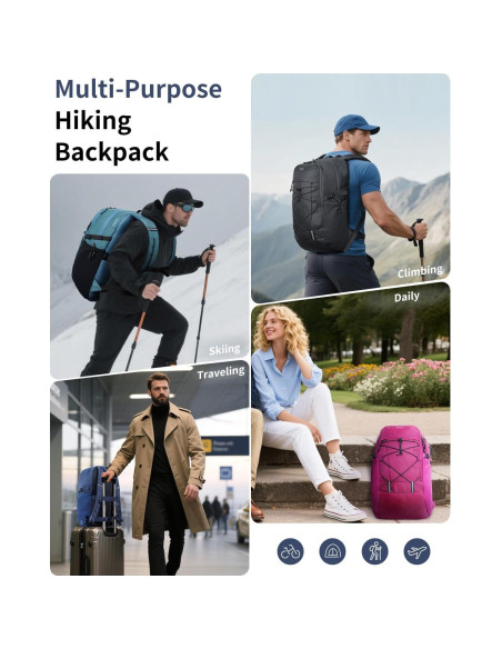 Mochila de Senderismo ECOHUB 30L Resistente al Agua Negra Mochila de Senderismo ECOHUB 30L Resistente al Agua Negra