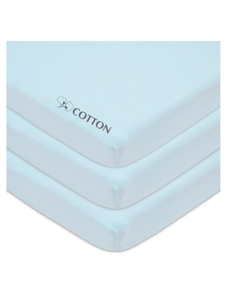 Sábanas Ajustadas de Algodón 100% Compañía Americana de Bebés - Paquete de 3 para Cuna Mini Azul Sábanas Ajustadas de Algodón 100% Compañía Americana de Bebés - Paquete de 3 para Cuna Mini Azul