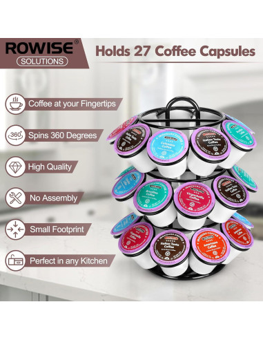 Soporte para cápsulas de café ROWISE 27 K Cups 3 niveles negro