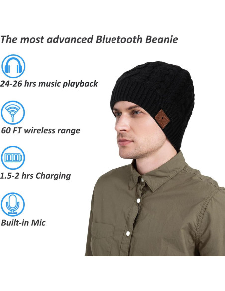 Gorro Bluetooth MUSICBEE Negro V5.2 24h Reproducción Gorro Bluetooth MUSICBEE Negro V5.2 24h Reproducción