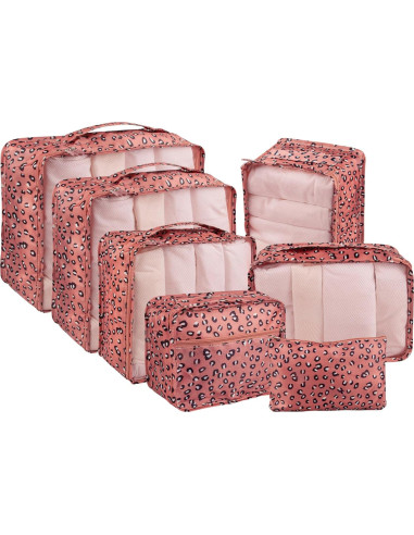 Set de Organizadores de Equipaje Vercord 7 Piezas Nylon Leopardo Rosa