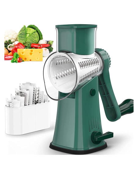 Rallador de Queso Rotatorio ABHILWY 5 en 1 Manual Verde Rallador de Queso Rotatorio ABHILWY 5 en 1 Manual Verde