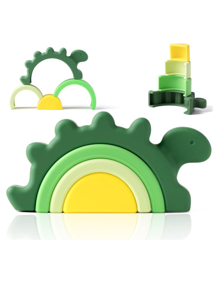 Juguete apilable de silicona NCVI dinosaurio verde 12+ meses Juguete apilable de silicona NCVI dinosaurio verde 12+ meses