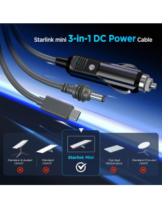 Cable Mini Starlink 3 en 1 Hugener 3M USB C y DC Impermeable 2