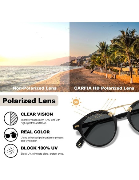 Gafas de sol polarizadas CARFIA para hombres, marco negro, protección UV Gafas de sol polarizadas CARFIA para hombres, marco negro, protección UV