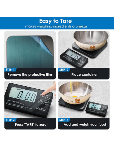 Báscula de Cocina URAMAZ 15kg Acero Inoxidable Pantalla LCD
