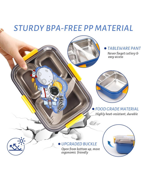 Caja Bento CPIYNOE Azul 3 Compartimentos 1.18L A Prueba de Fugas Caja Bento CPIYNOE Azul 3 Compartimentos 1.18L A Prueba de Fugas