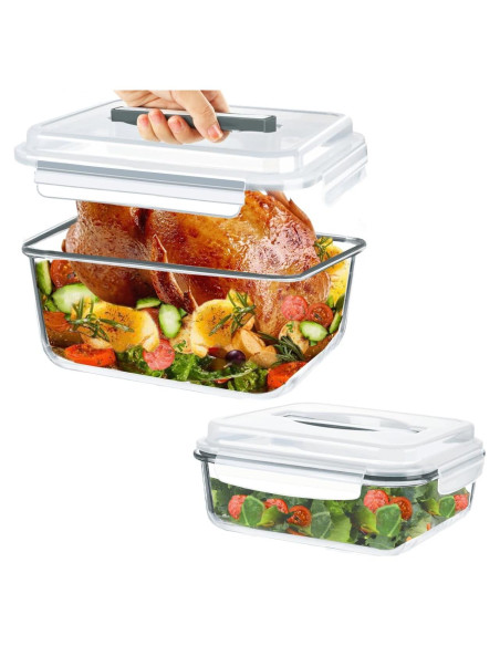 Contenedores de Almacenamiento de Alimentos de Vidrio KOMUEE 2 Piezas 6L y 2.2L Contenedores de Almacenamiento de Alimentos de Vidrio KOMUEE 2 Piezas 6L y 2.2L