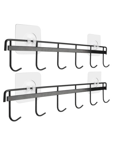 Soporte de Ganchos Adhesivos YiZhi para Pared - 2 Piezas, Negro