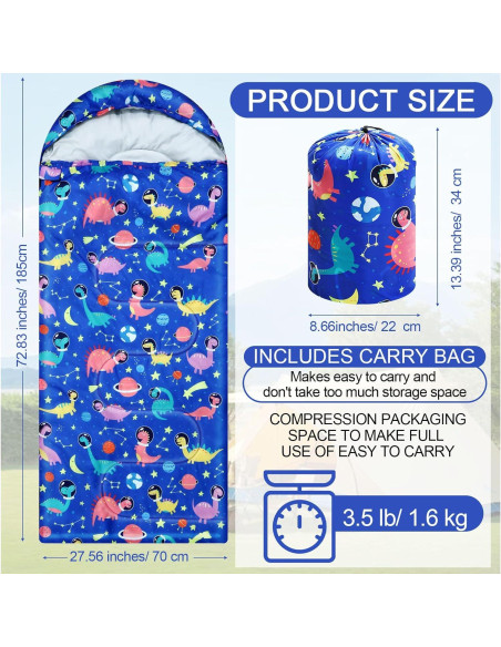 Saco de dormir Fanfanwin 3 estaciones niños 185x70cm azul Saco de dormir Fanfanwin 3 estaciones niños 185x70cm azul
