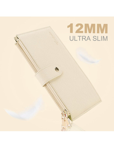 Billetera Travelambo RFID Mujer Grande Bifold 16 Tarjetas Beige