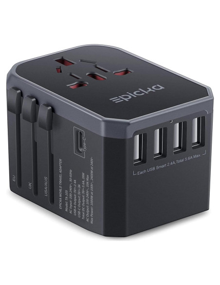 Adaptador de Viaje Universal EPICKA TA-105 con 4 Puertos USB Adaptador de Viaje Universal EPICKA TA-105 con 4 Puertos USB